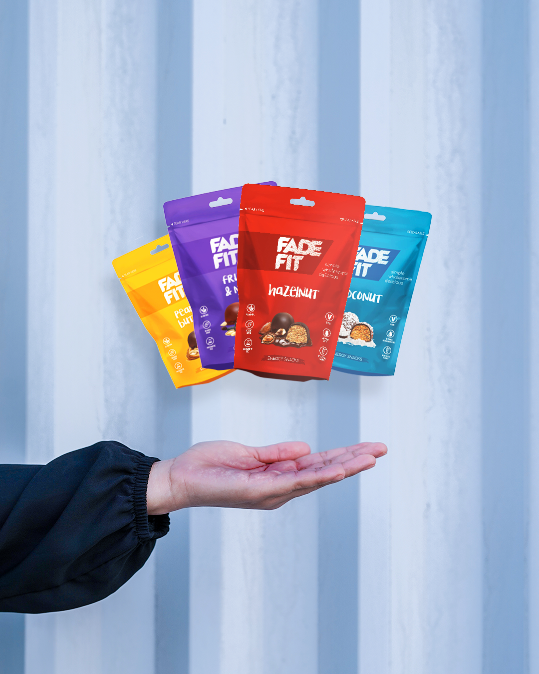 Fade Fit Energy Snacks, New Flavours, Hazelnut, Peanut Butter, Coconut, Fruit & Nut